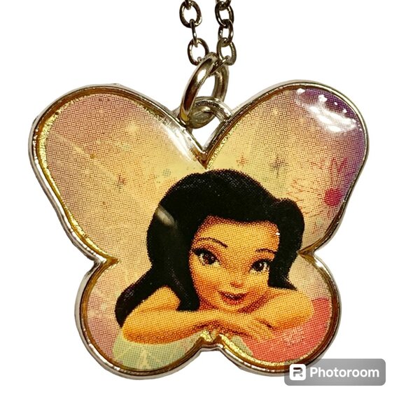 Vintage Disney Tinker Bell SilverMist Charm Necklace 18" Chain Fairy Silver Tone - Picture 1 of 6